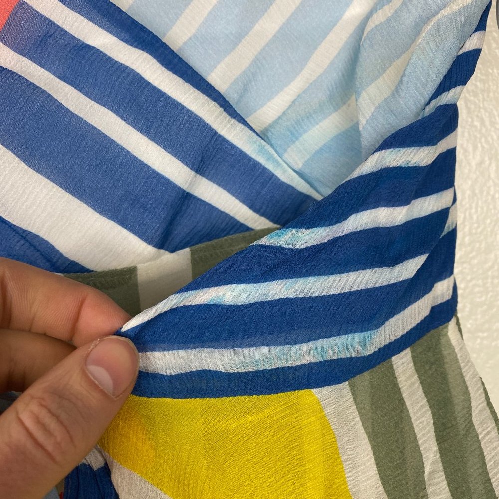 Tanya Taylor Colorblock Striped Silk Flowy Dress - Picture 4 of 8